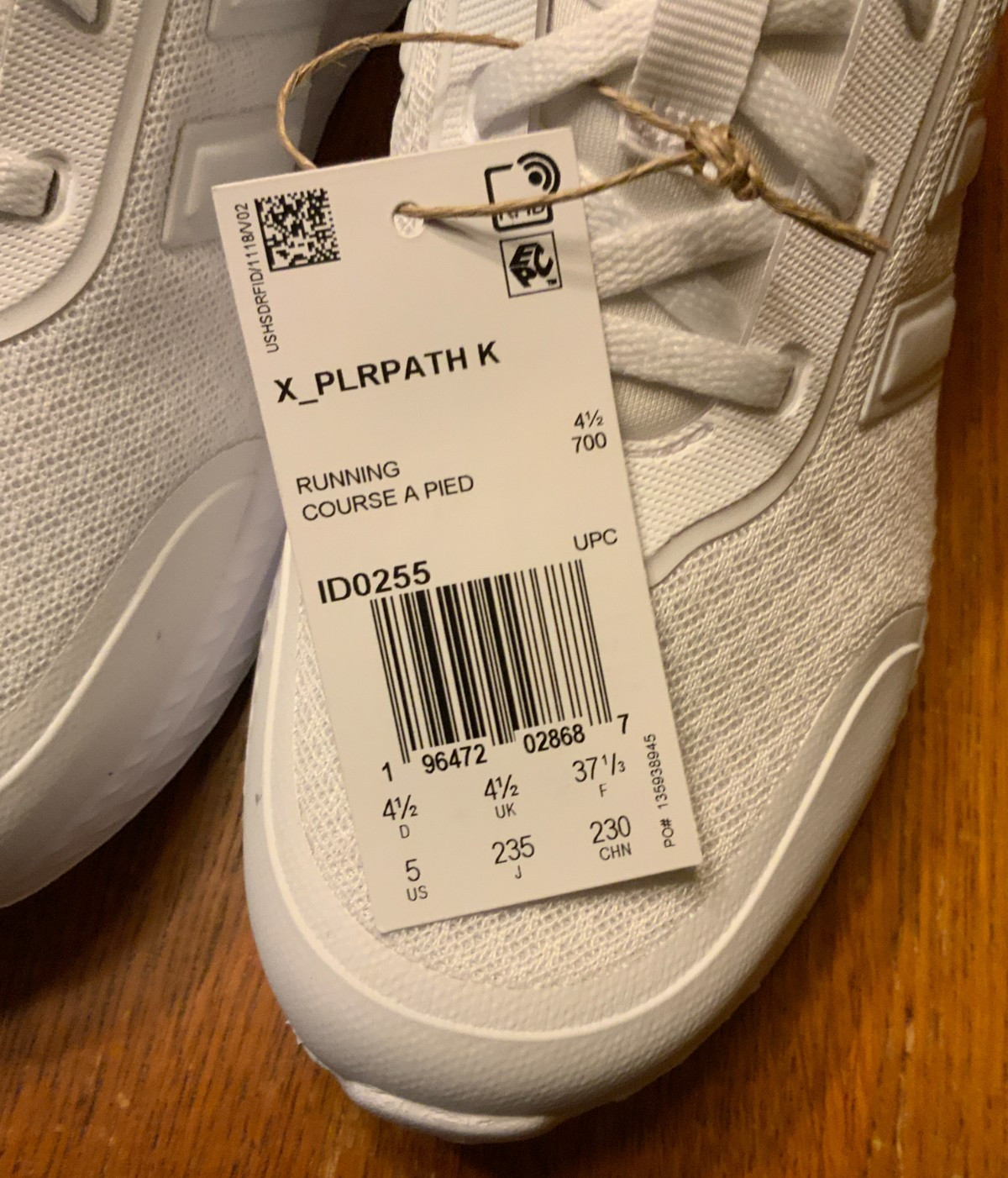 Adidas Kids’ X_PLR Path, Style# ID0255, Size 5, Color White/Grey