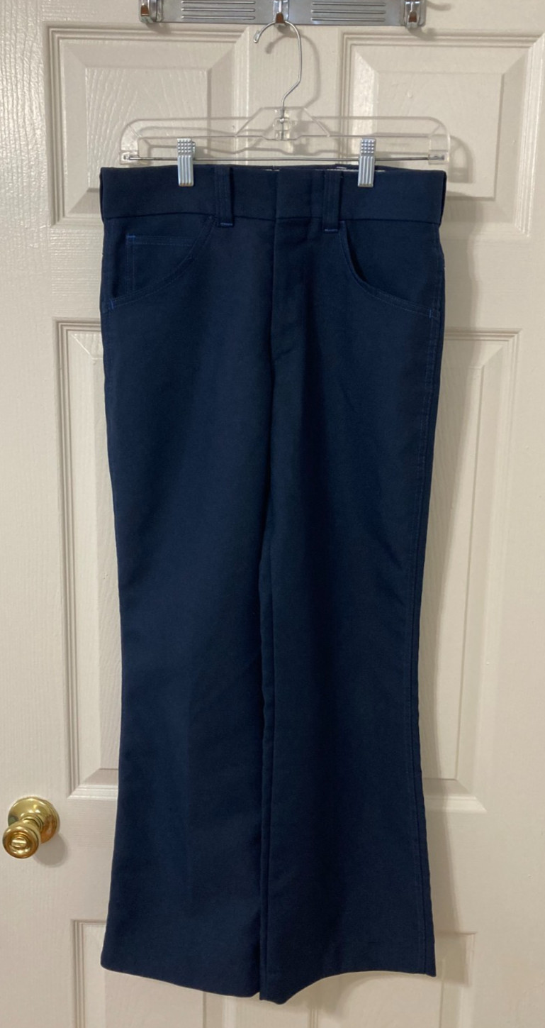 Vtg 70s Blue Leisure Suit Flared Leg Trousers/Pants, Sz 30Wx29L