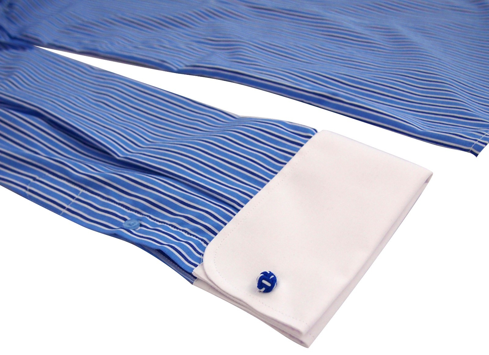 Labiyeur Slim Fit Double Blue White Stripes French Cuff Dress Shirt