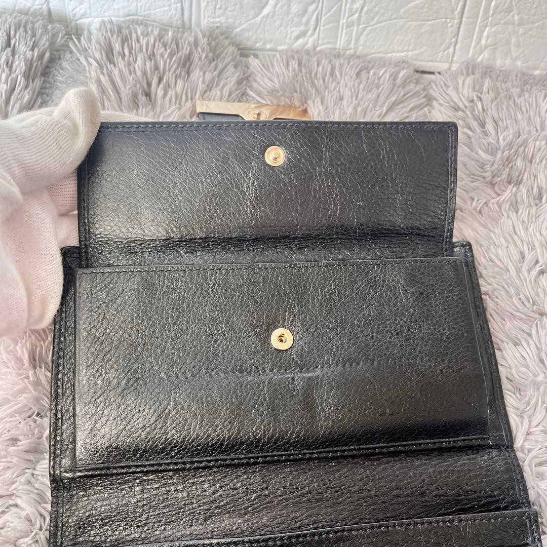Beautiful Condition GUCCI Shima Logo Plate Gold Folding Wallet Black