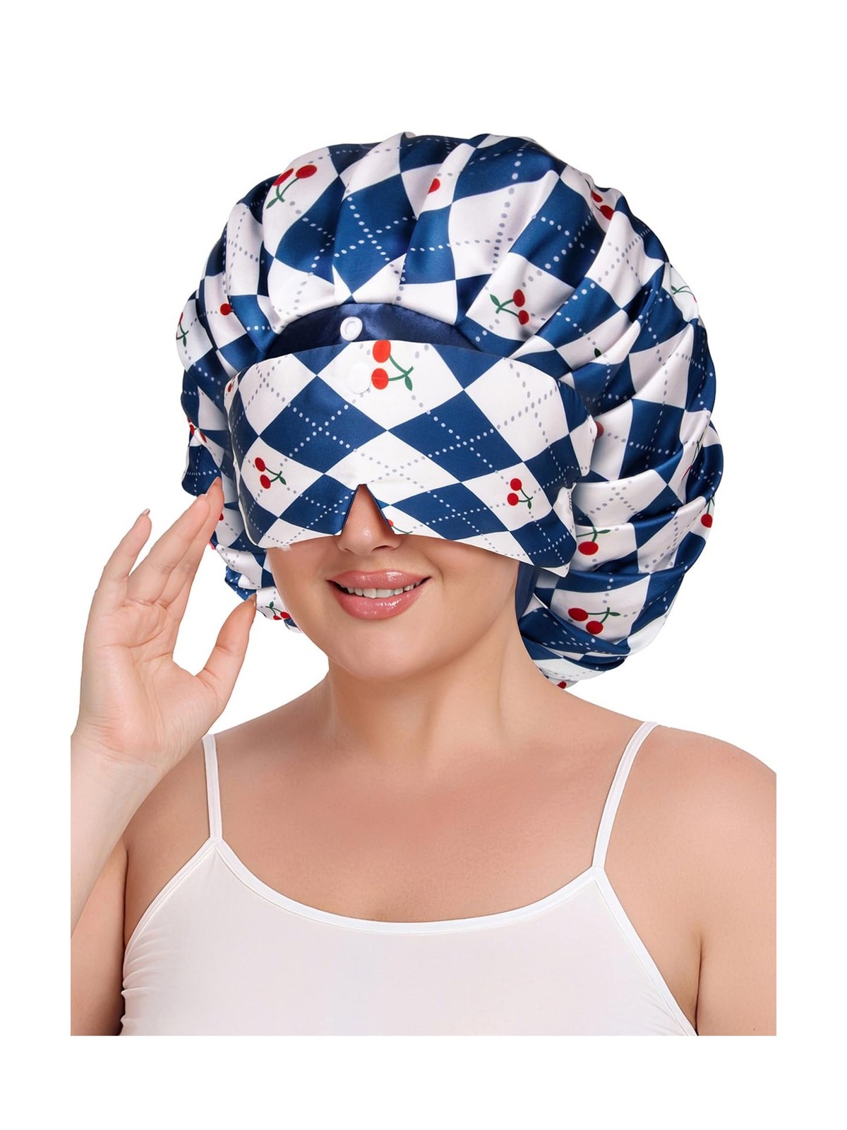 Pleated Silk Sleeping Bonnet with Eye Mask Double Layer Satin H… Fast USA SHIP