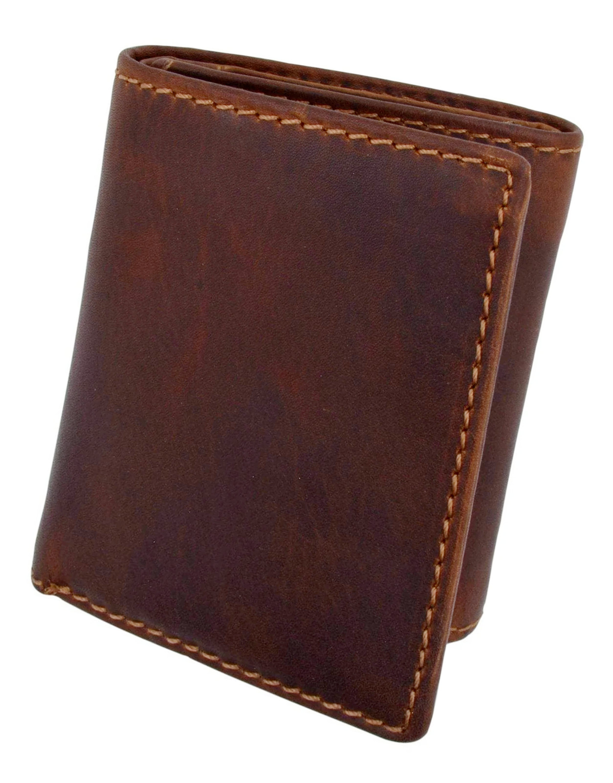 RFID Blocking Brown Vintage Leather Men’s Trifold Center Flap Wallet