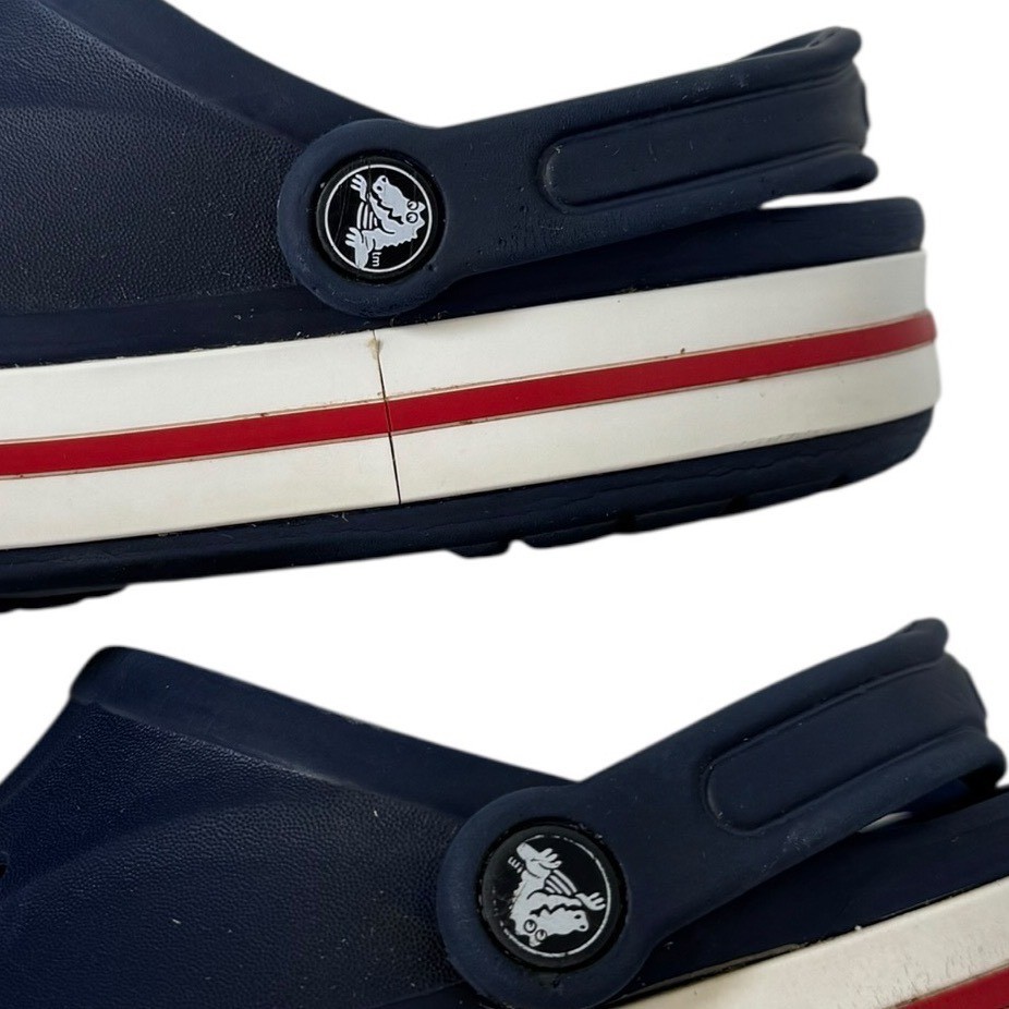 Crocs Bayaband Clogs Navy Blue White Red Mens 5 Womens 7 Unisex Slip On Shoes