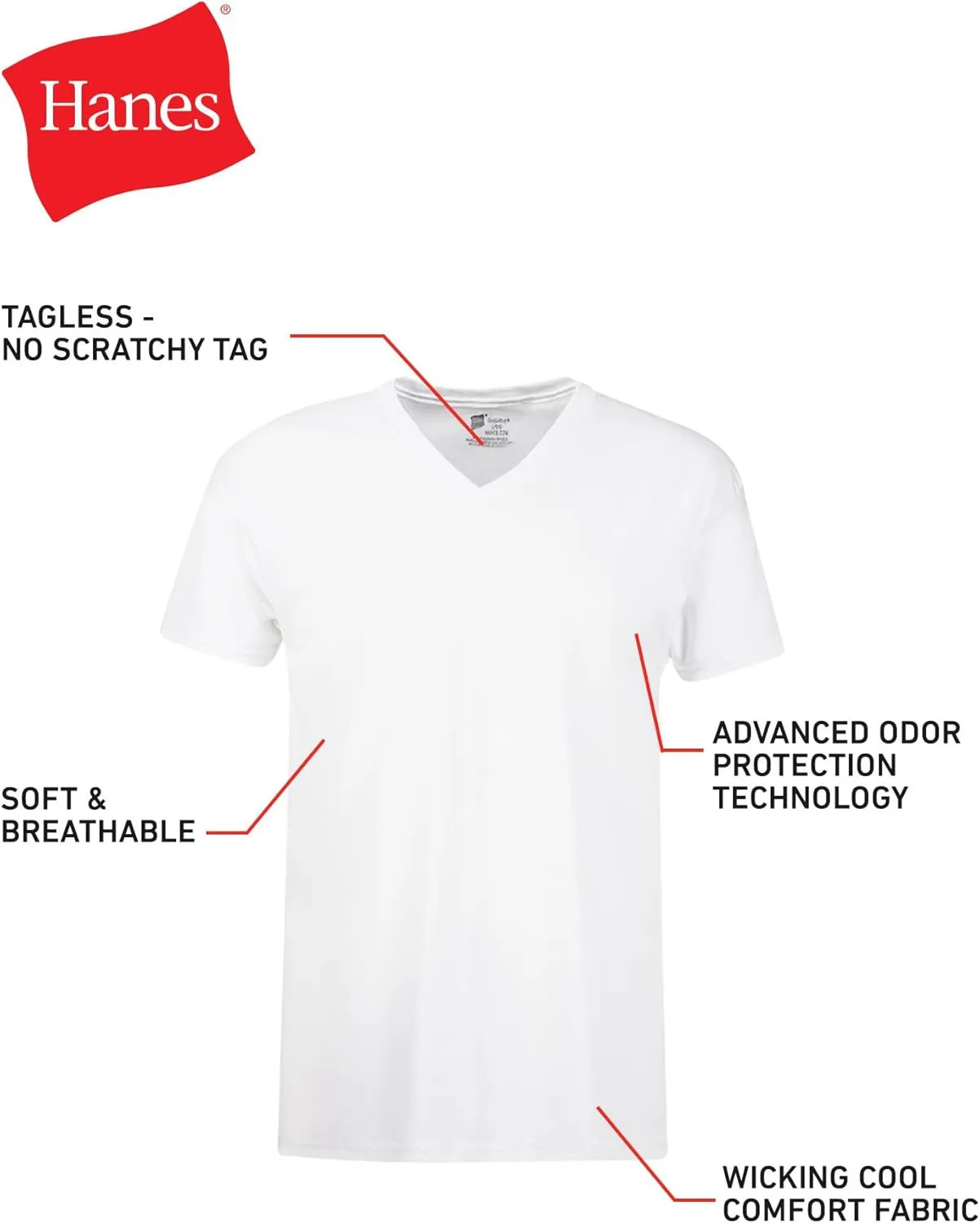 Hanes Mens V-Neck T-Shirt Pack Moisture Wicking Cotton Undershirts White