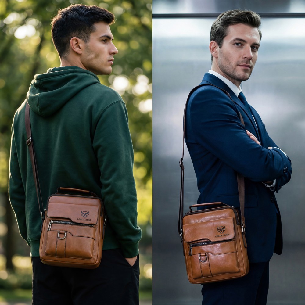 Men’s Shoulder Messenger Bag Business PU Leather 8″ Handbag Outdoor Sport Bag