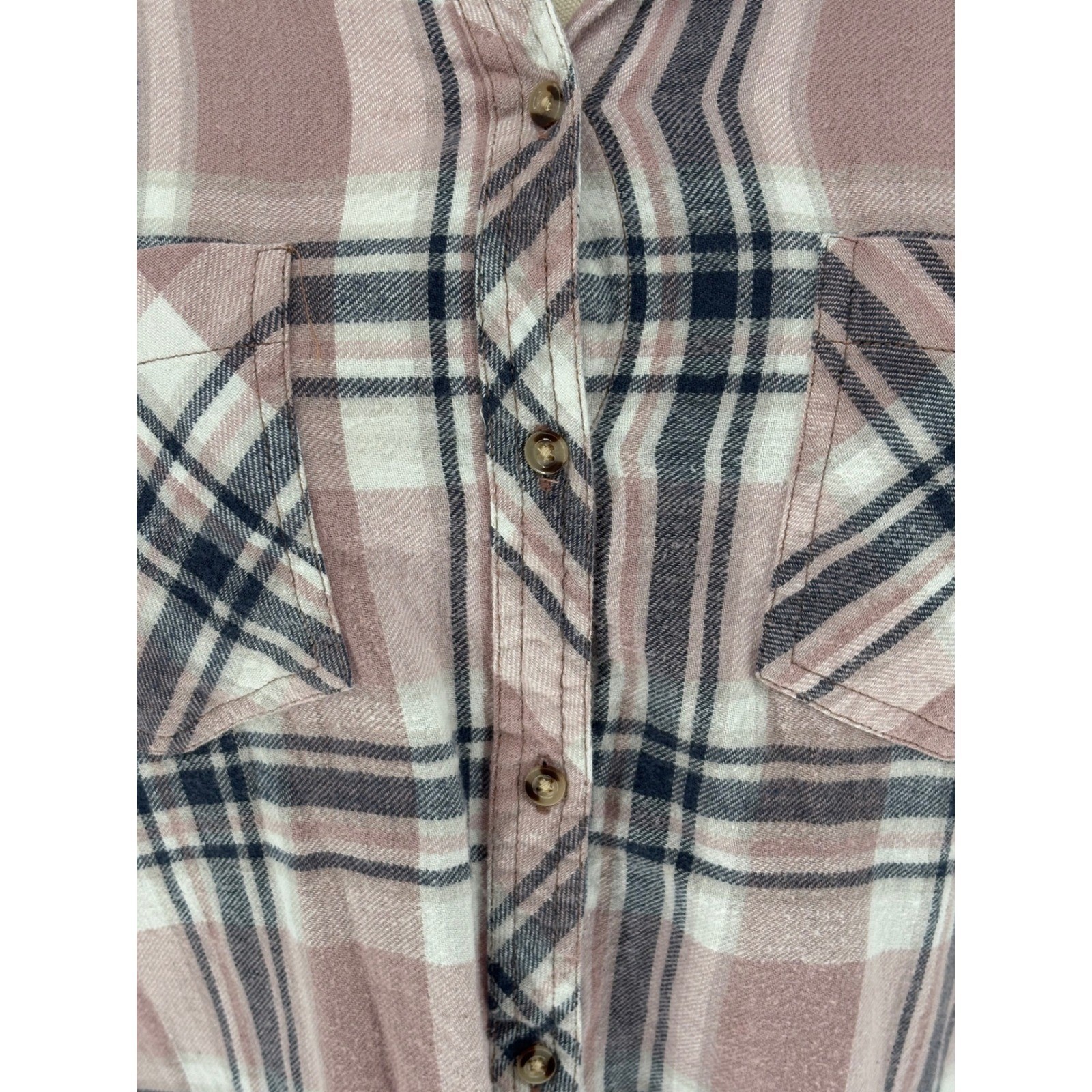 Love Notes Button Down Shirt Mauve Pink Plaid 100% Cotton Large