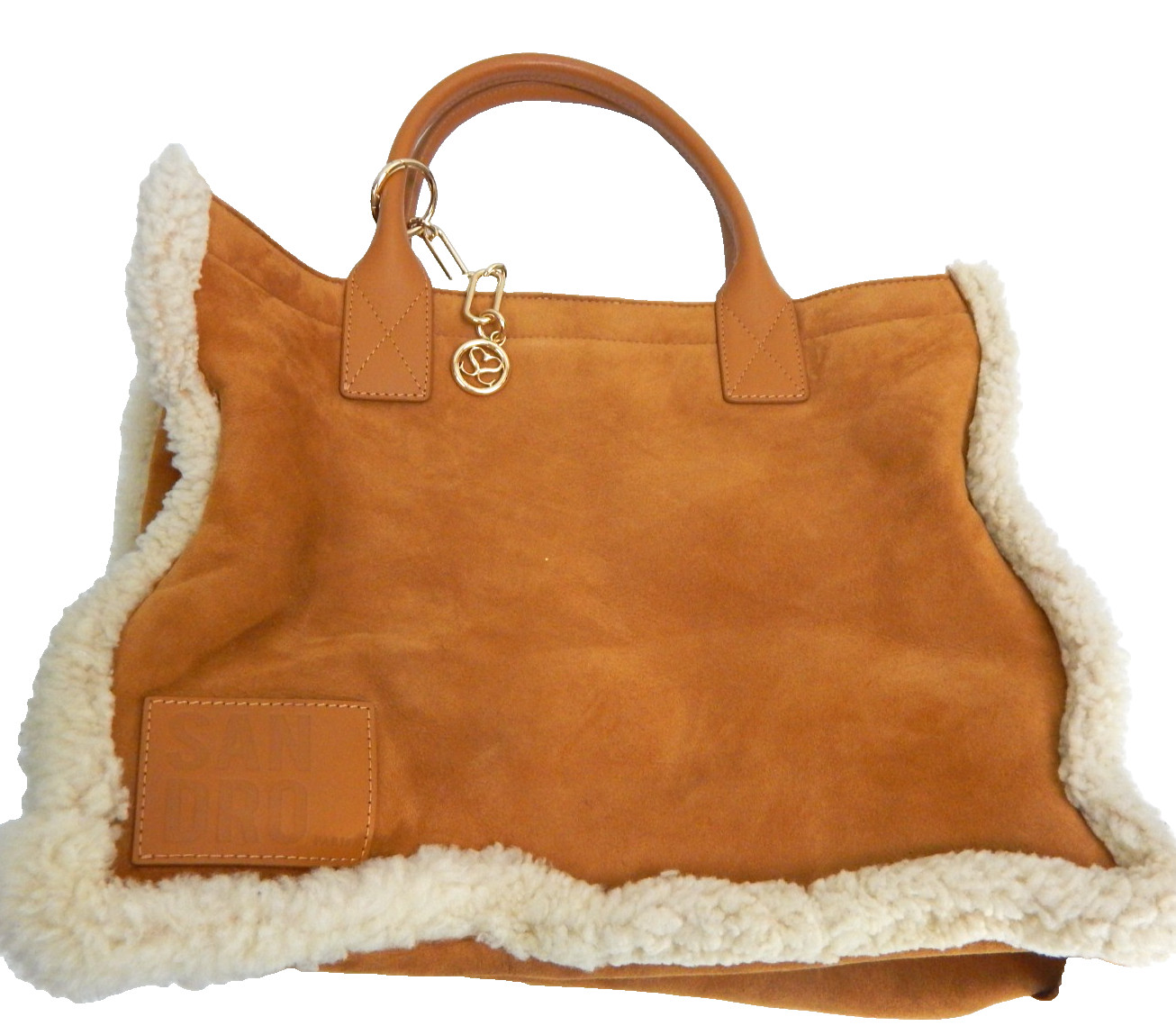 Sandro Kasbah Tote Bag Large Purse Camel Brown Suede Leather Shearling Soft