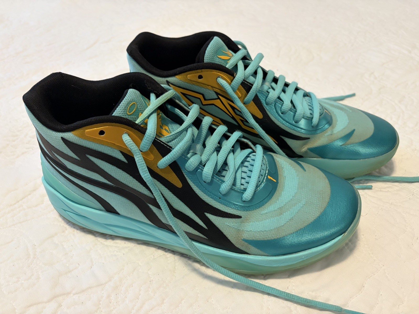 Puma Lamelo Ball MB.02 Teal Honeycomb Basketball Shoes Sneakers Sz 11 US