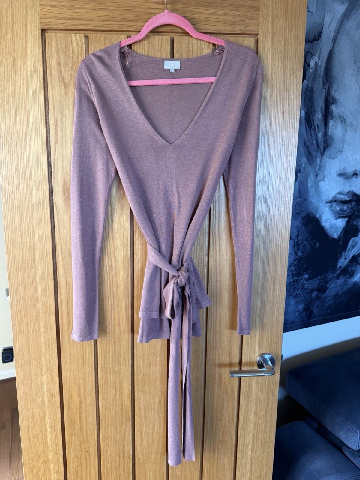 Kley Debenhams Salmon Pink V Neck Belted Tunic Lightweight Knit Top Size 10 VGC