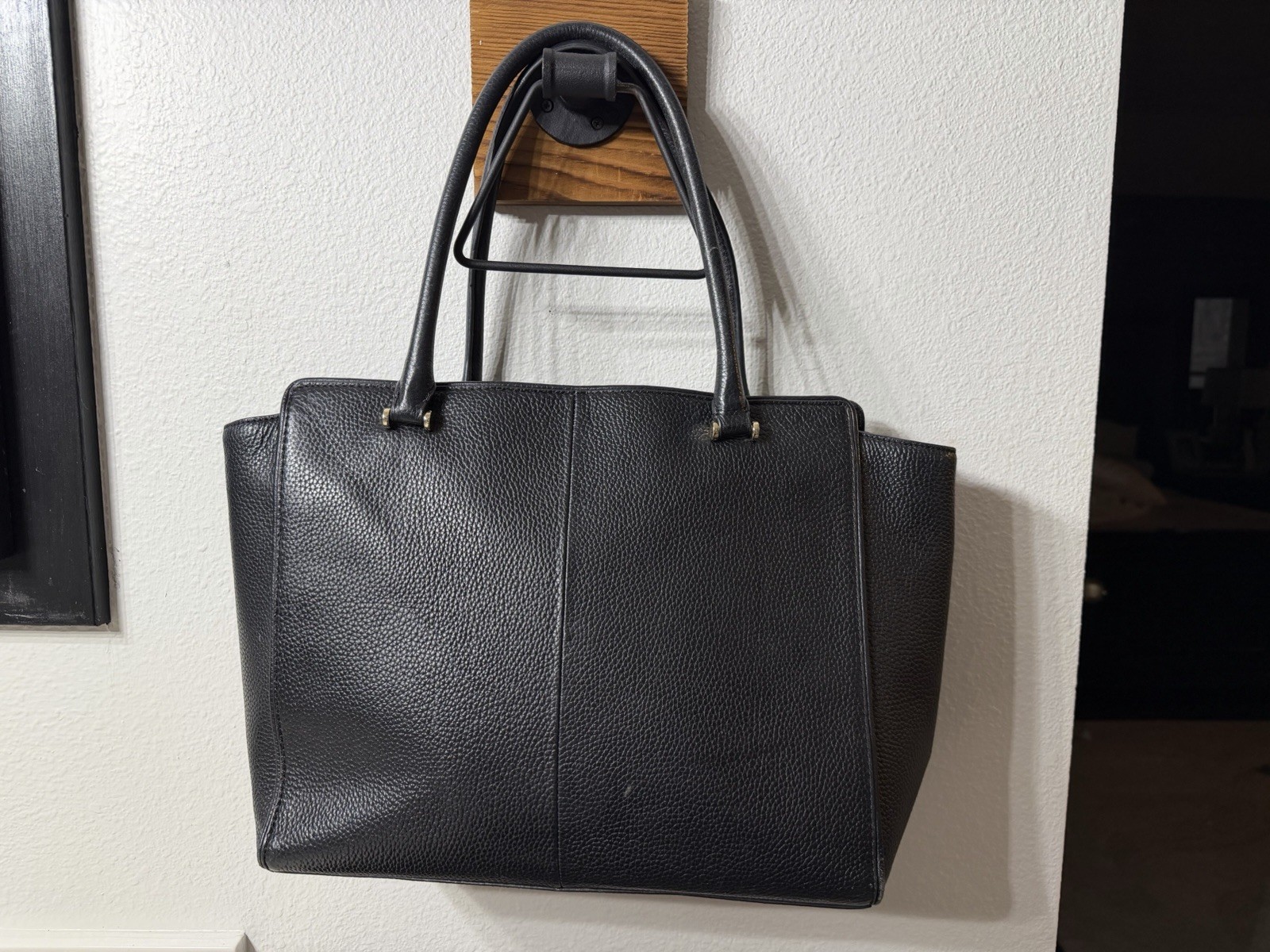 kate spade new york Black Pebbled Zip Top Satchel, Tassel Gold Lined Pockets