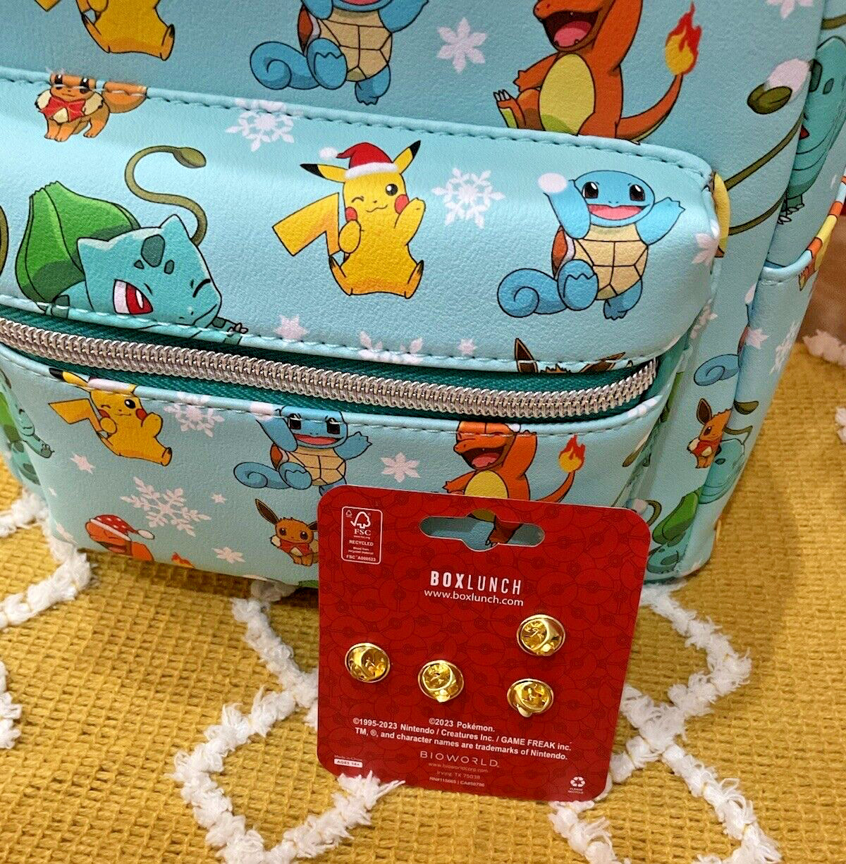 Bundle Pokemon 3 Pcs Loungefly Mini Backpack Piakchu Eevee Charmander & 2 Pins