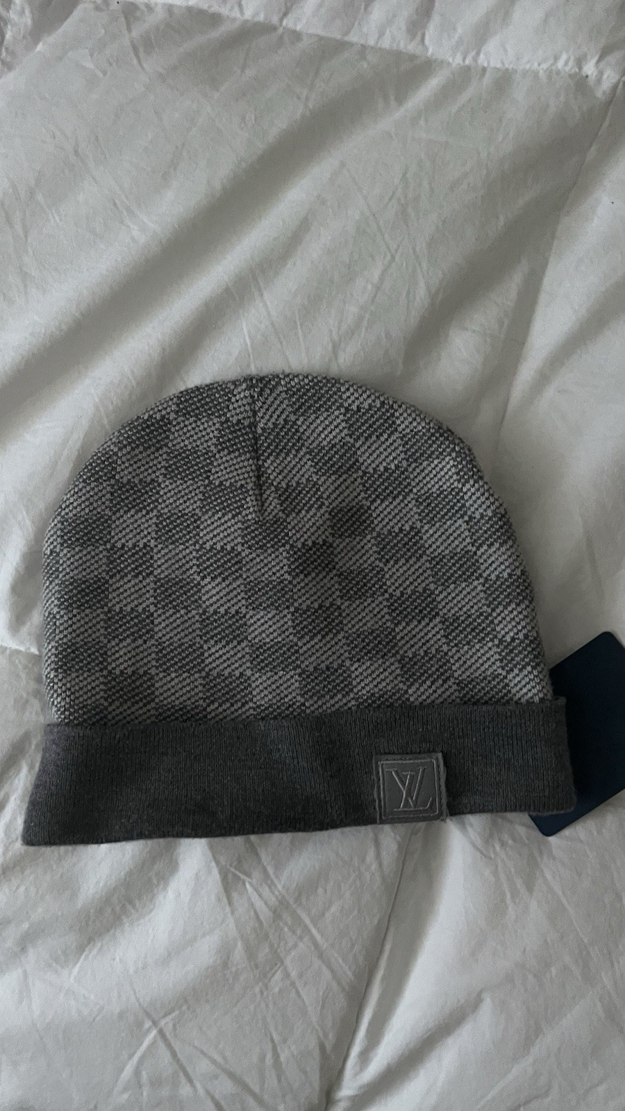 Louis Vuitton Gray Check Beanie Hat Reversible One Size Men’s