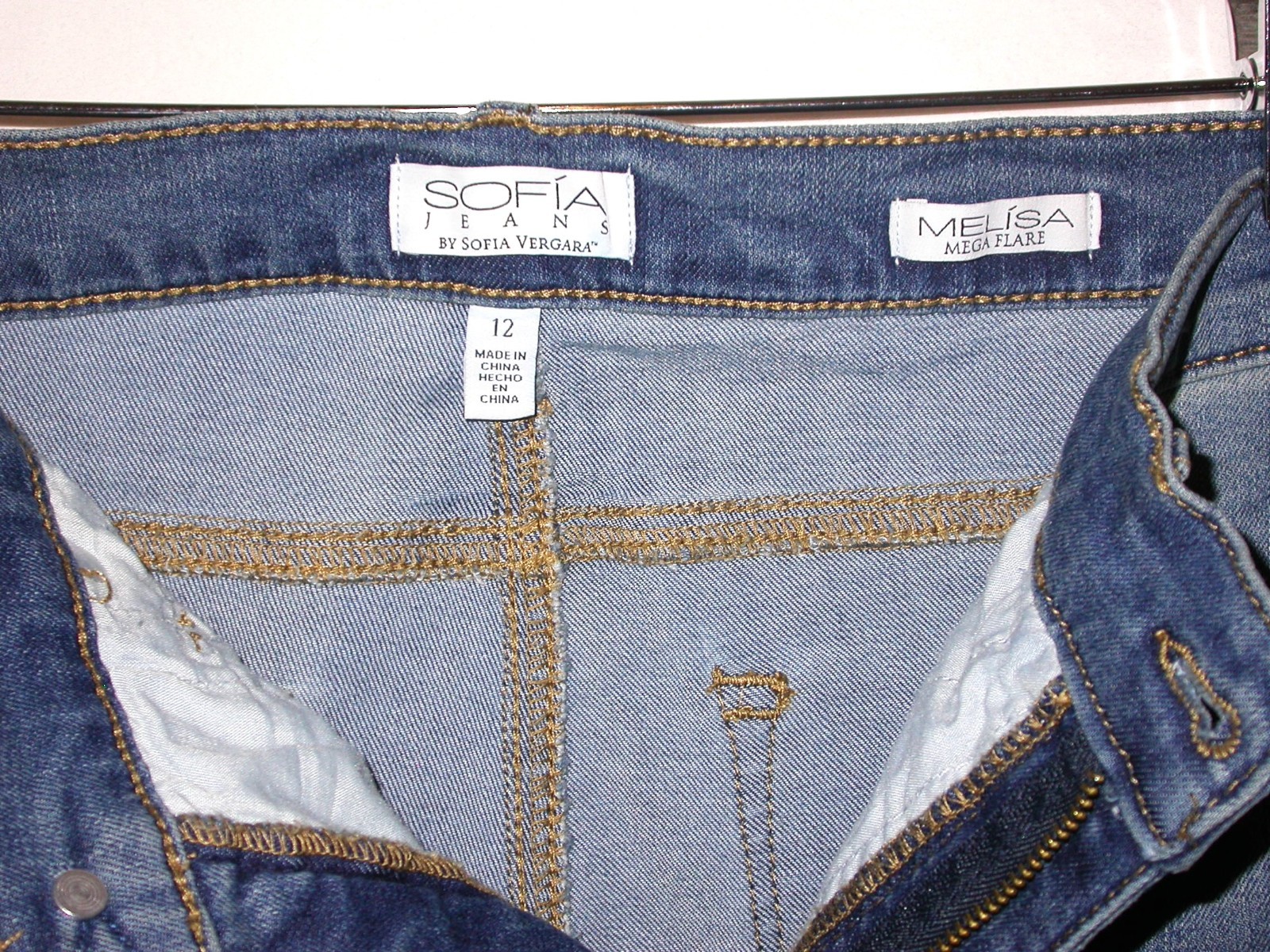 Sophia Vergara Womens Melisa Mega Flare Jeans Size 12 High Rise Dark Wash