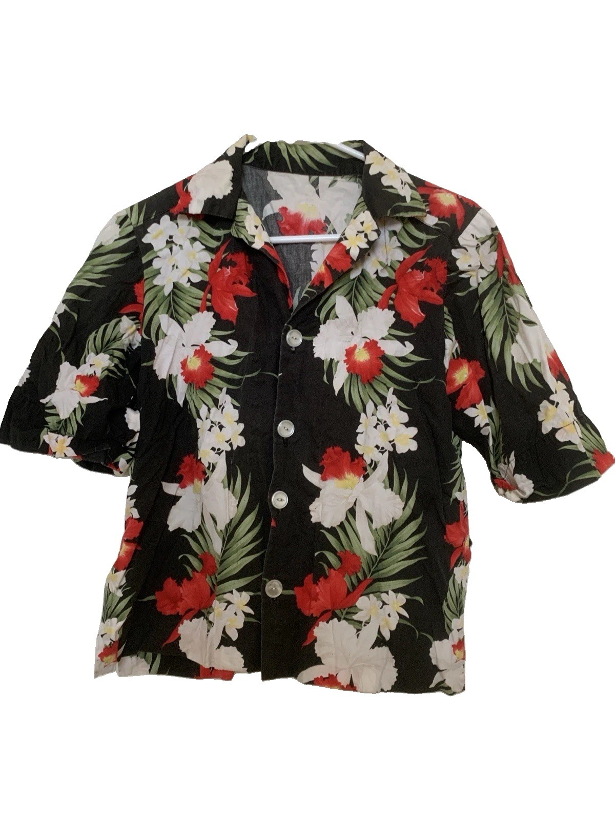 Vintage Hawaiian Tropical Orchid Floral Camp Shirt