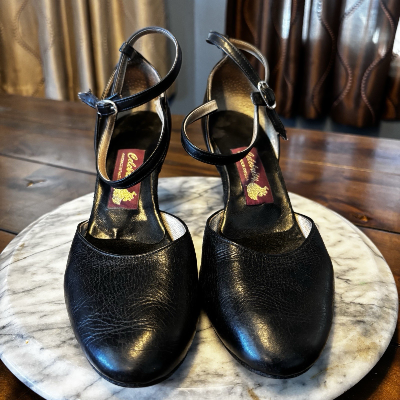 Celebrity Ballroom Dance Shoes Natasha Black Glove Leather 2.5″ Heel Sz 10.5 USA