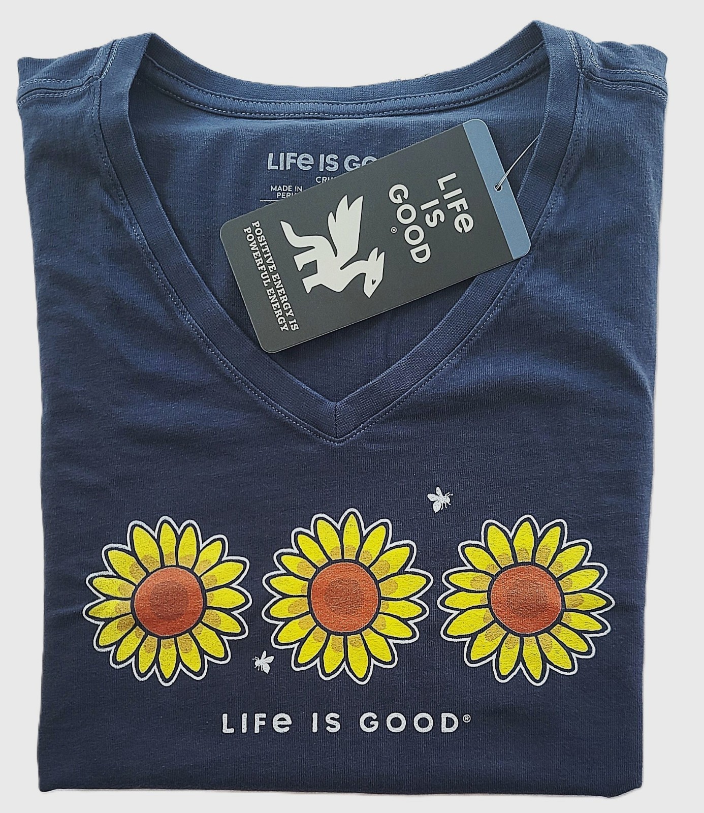 Life Is Good SS Shirt Crusher Vee 3 THREE SUNFLOWERS Bee Flower 47in Womens XL