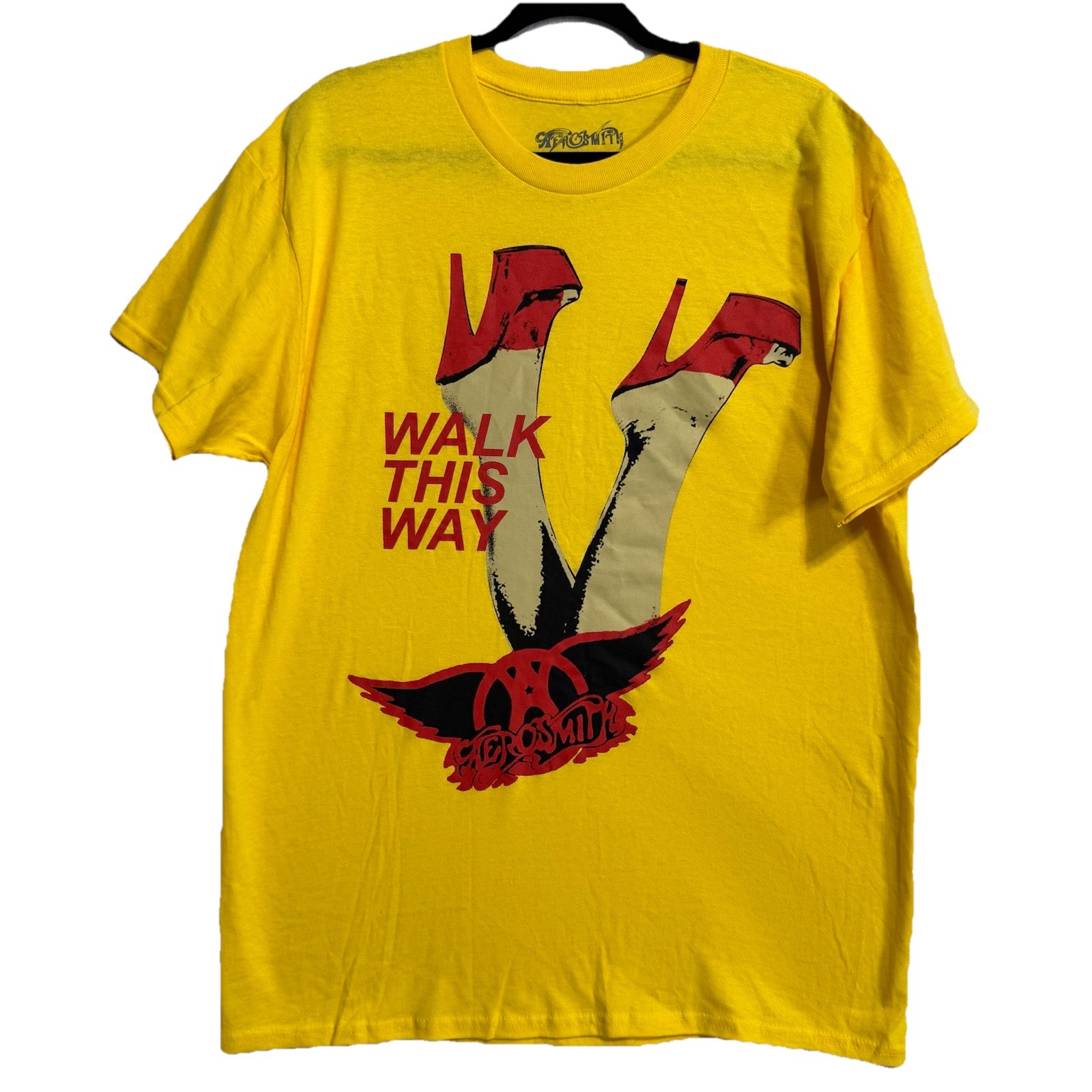 Aerosmith Walk This Way Graphic Tee Men’s Large Yellow Short Sleeve Cotton NWOT