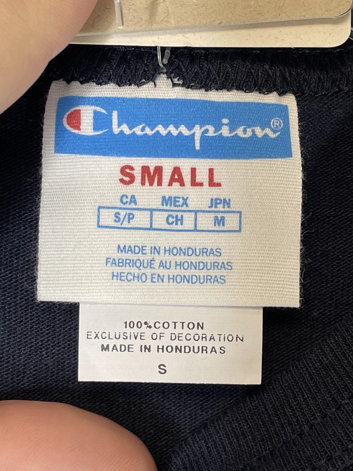 Champion Shirt Mens Small Navy Script Logo Crewneck Short Sleeve Cotton GT19