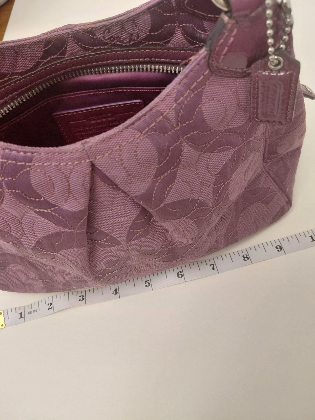 Coach Signature C Purple Jacquard Shoulder Bag Pleated Hobo Satchel 42949