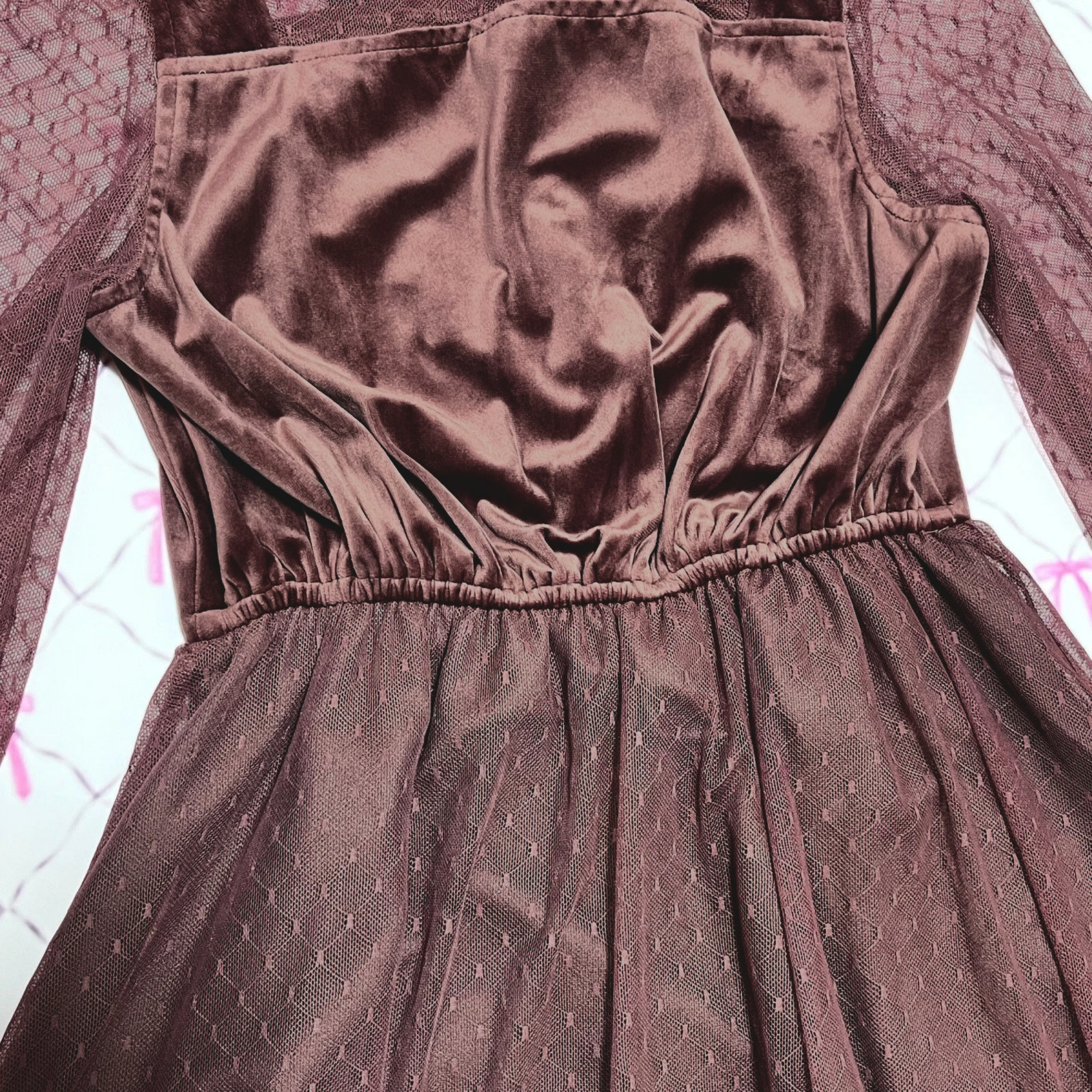 Velour Lace Long Dress Red M Elegant Kawaii Jashion Party Feminin