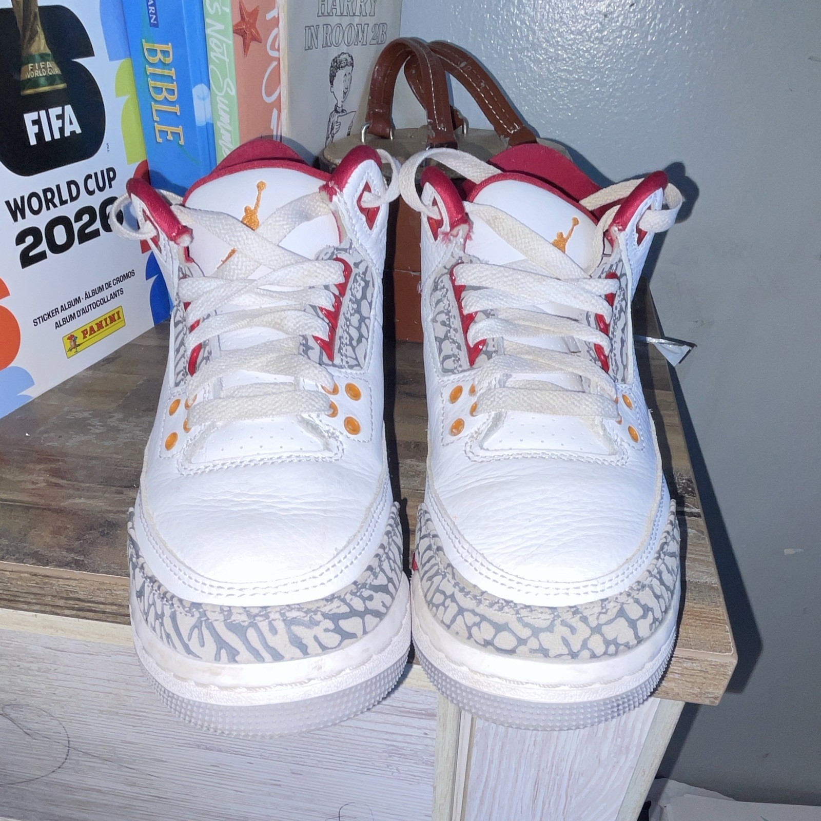 Jordan Air Jordan 3 Mid Top Sneakers 4.5Y White/Red/Gray Leather 398614-126