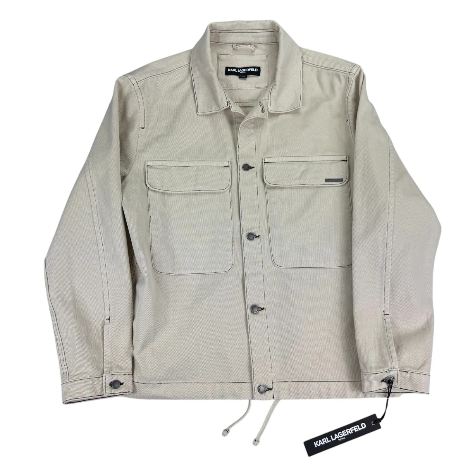 KARL LAGERFELD Paris Beige Denim Jean Jacket Garment-Dyed Cotton Button-Up S