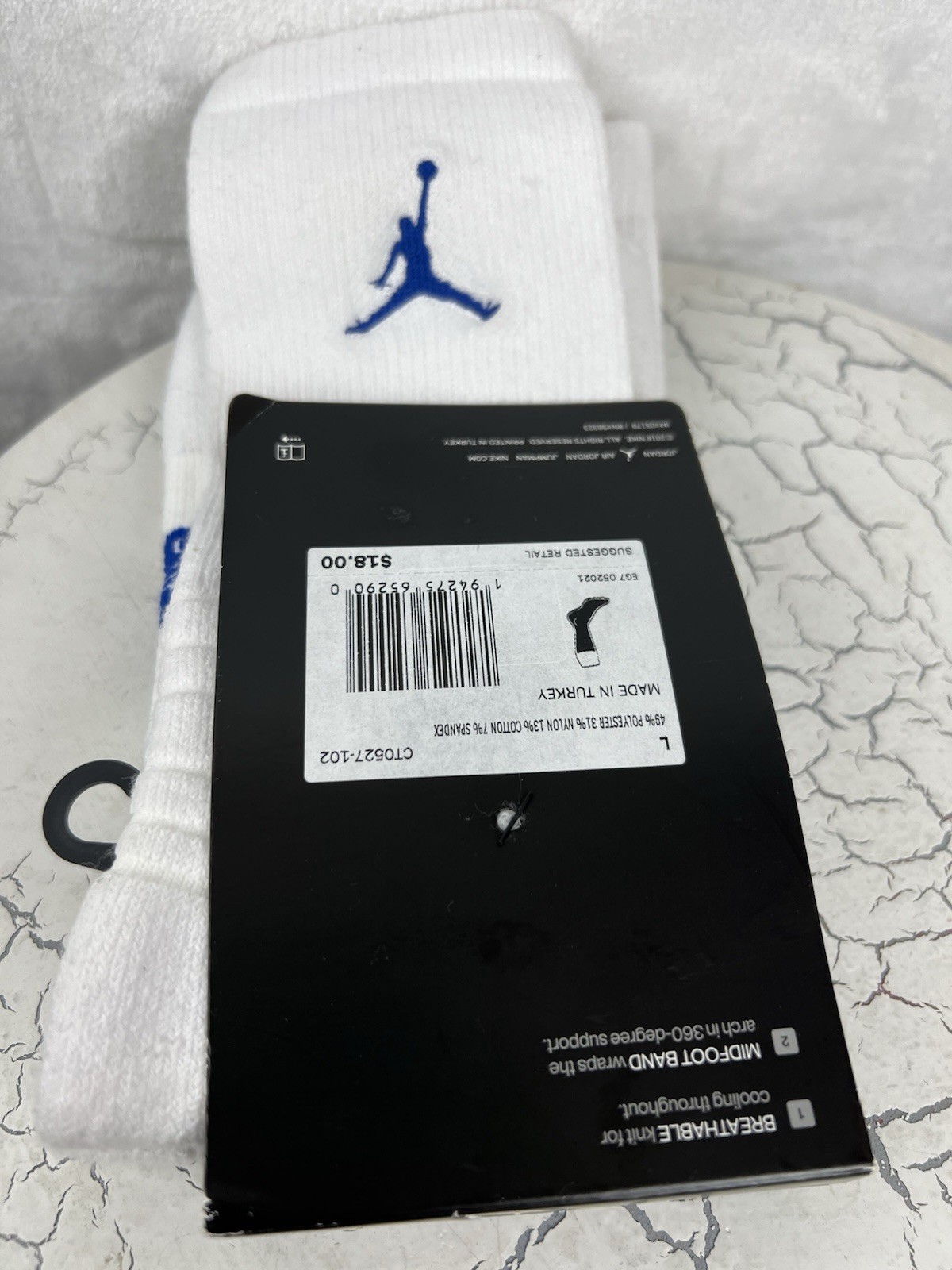 Nike Air Jordan Everyday Dri-Fit Crew Socks 1 Pairs White Men’s Size L 8-12