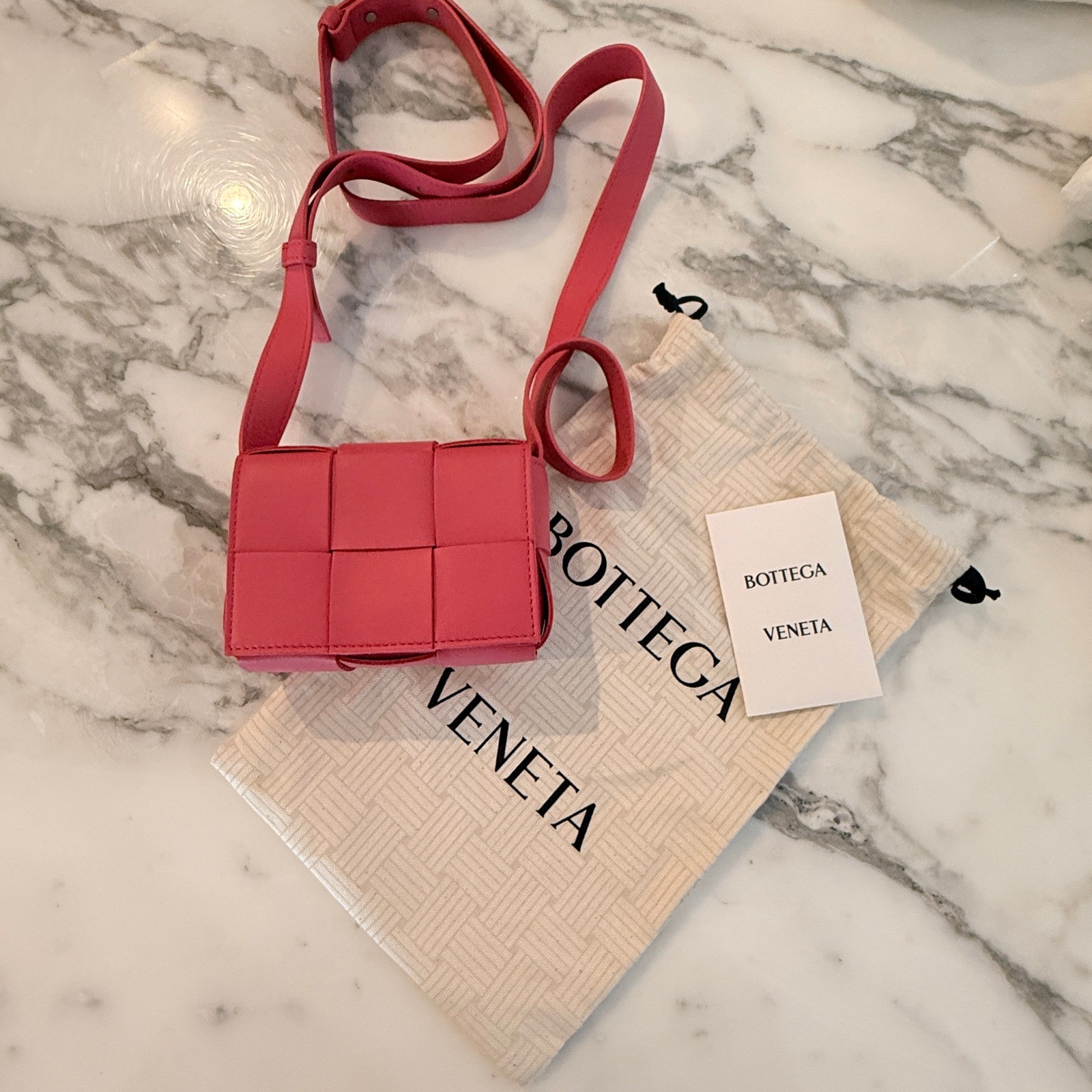 Bottega Veneta Cassette Wallet on Strap Pink Lambskin Maxi Intrecciato Bag NWT
