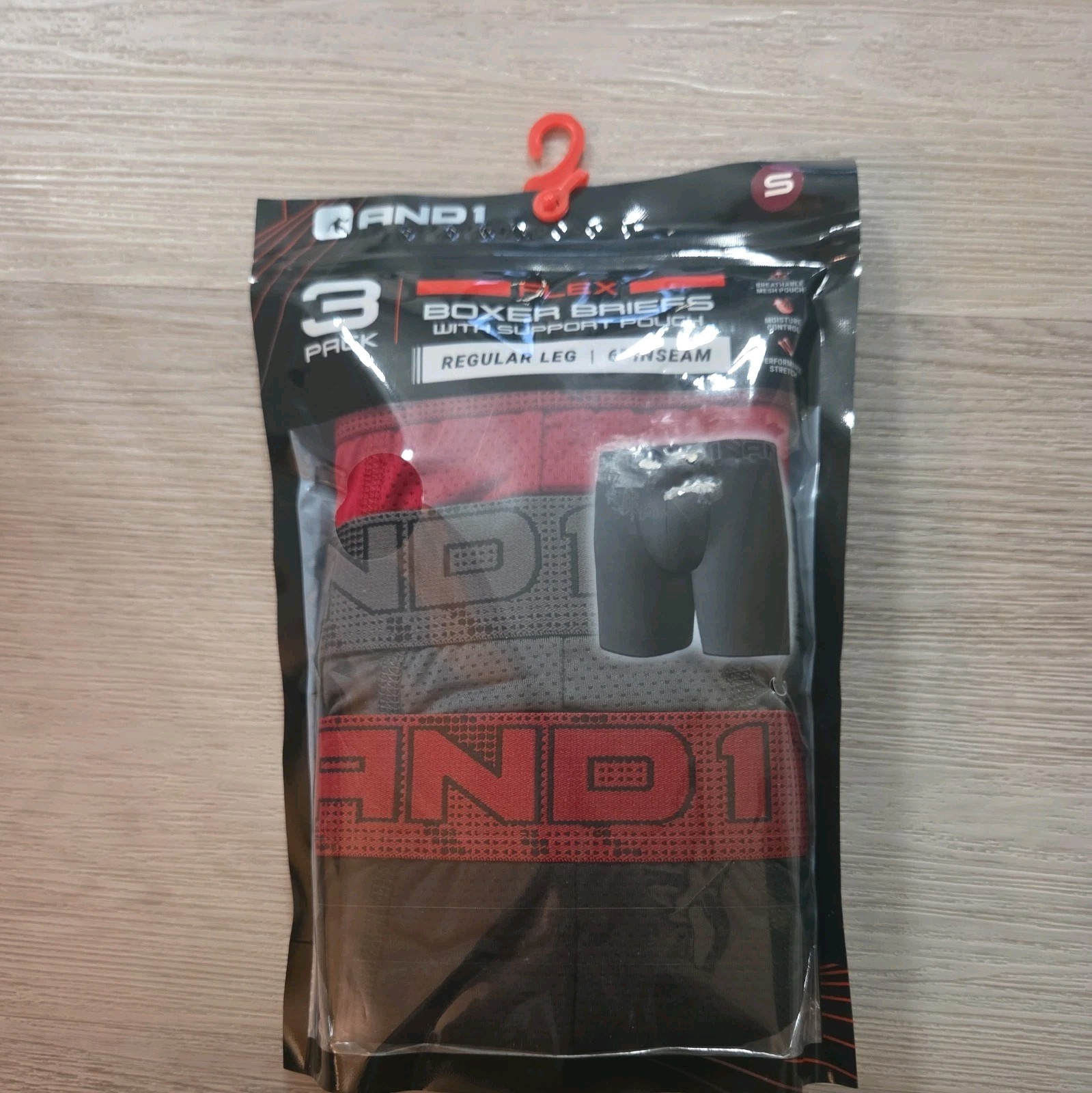 AND1 Mens 3 Pack Flex Boxer Briefs Mid Length 6 Inseam Support Pouch Small NEW
