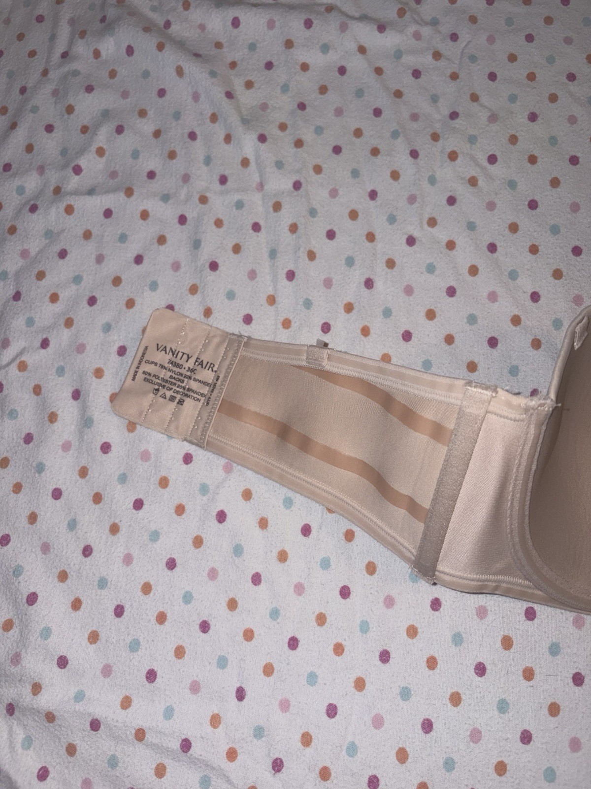 Vanity Fair Strapless Bra 36C Nude Beige Underwire with Removable Straps
