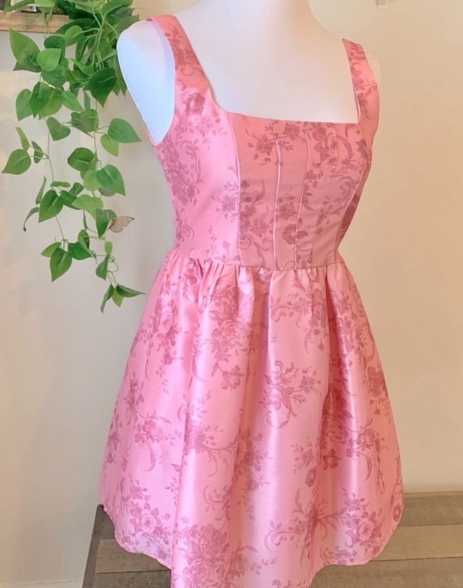 Pink Taffeta Floral Minidress