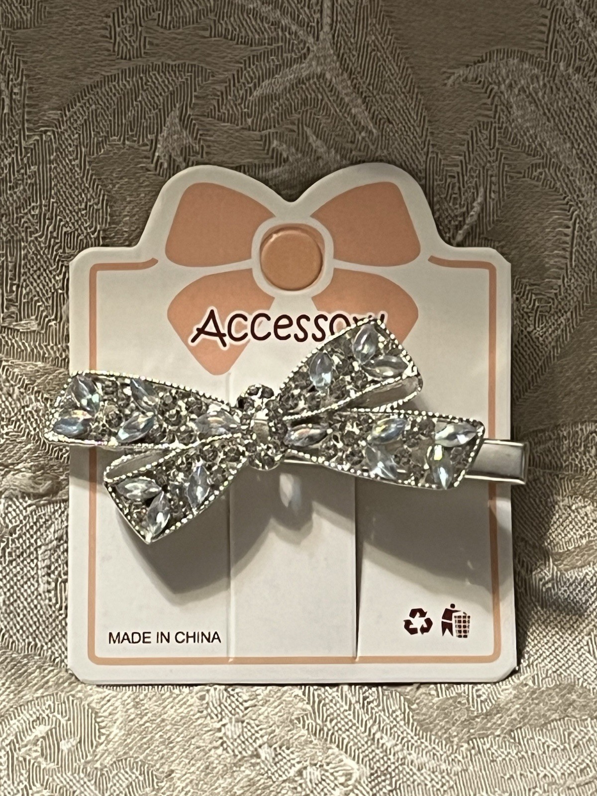 Silver Rhinestone Crystal Gem Hair Bow Hair Clip Barrette Hair Accessory