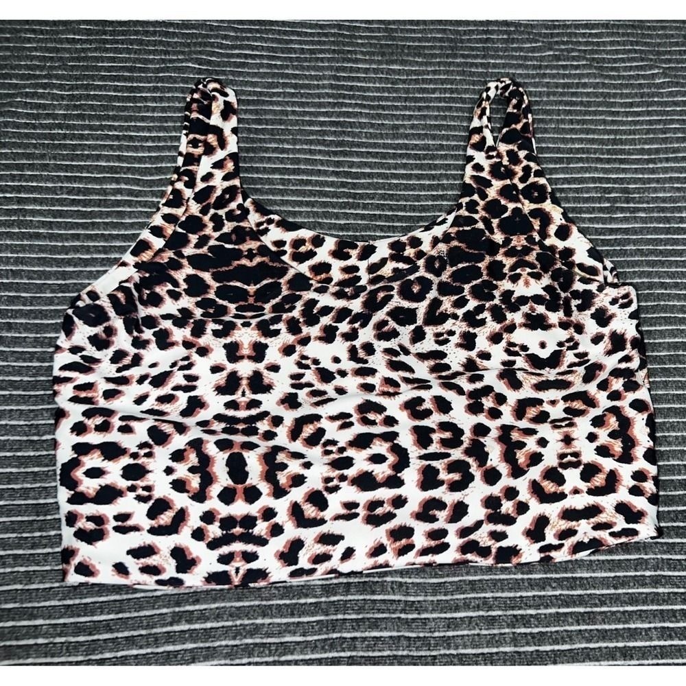 SHEIN Leopard Print Front Knot Crop Top Tan Black XL Sleeveless Scoop Neck Tank
