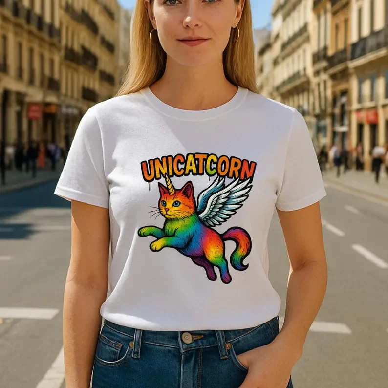 Rainbow Cat Unicorn Graphic Tee, Unicatcorn T-Shirt