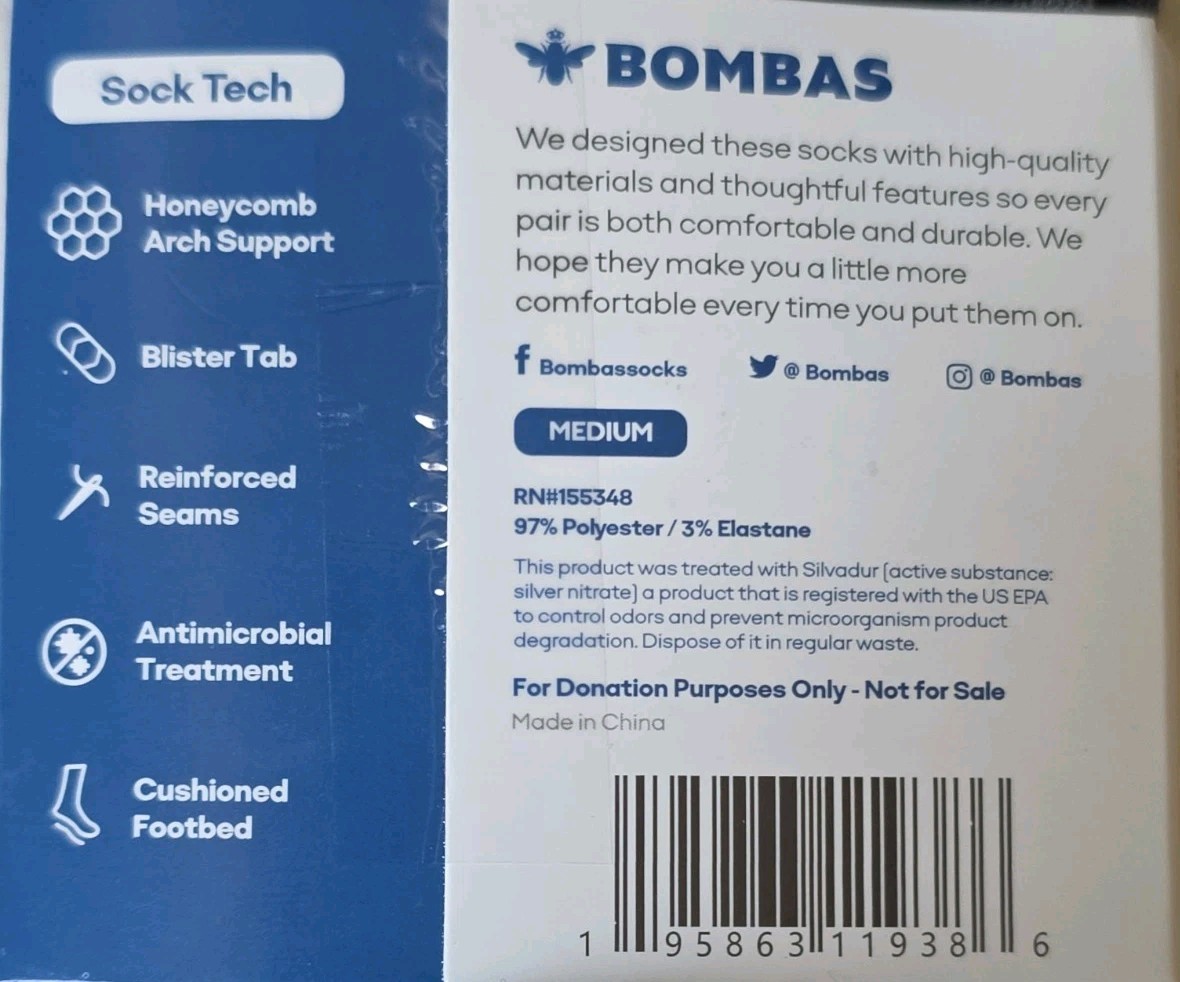 Bombas Cushioned Comfort No Show Socks 3pairs Black Medium – UNISEX – New