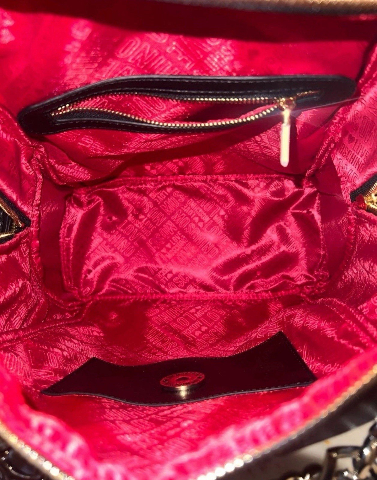 Love Moschino Black Backpack with Gold Heart Chain Borsa PuNero NEW WITH TAG