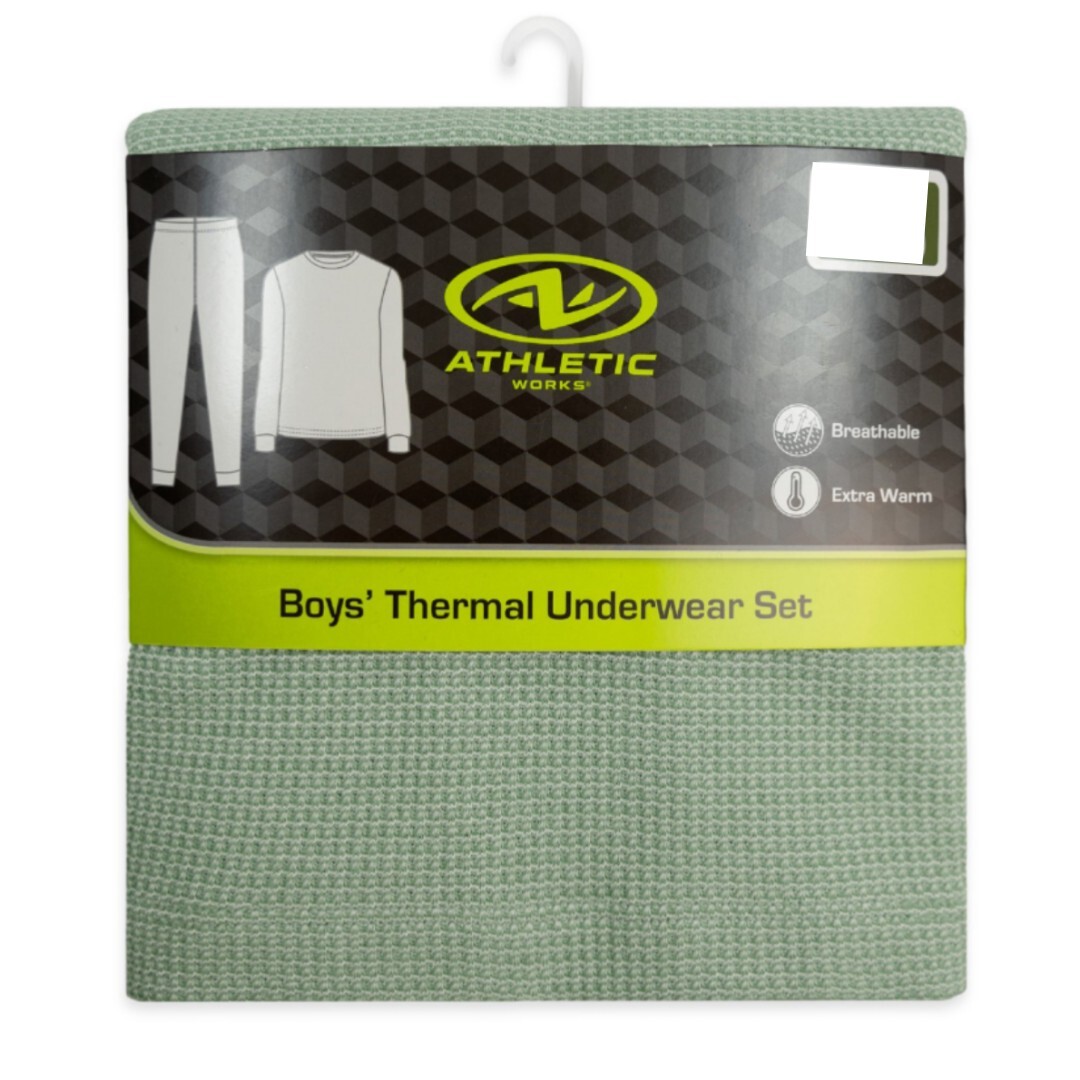 New Athletic Works Boys Youth Performance Thermal Underwear Set Green S (6-7)