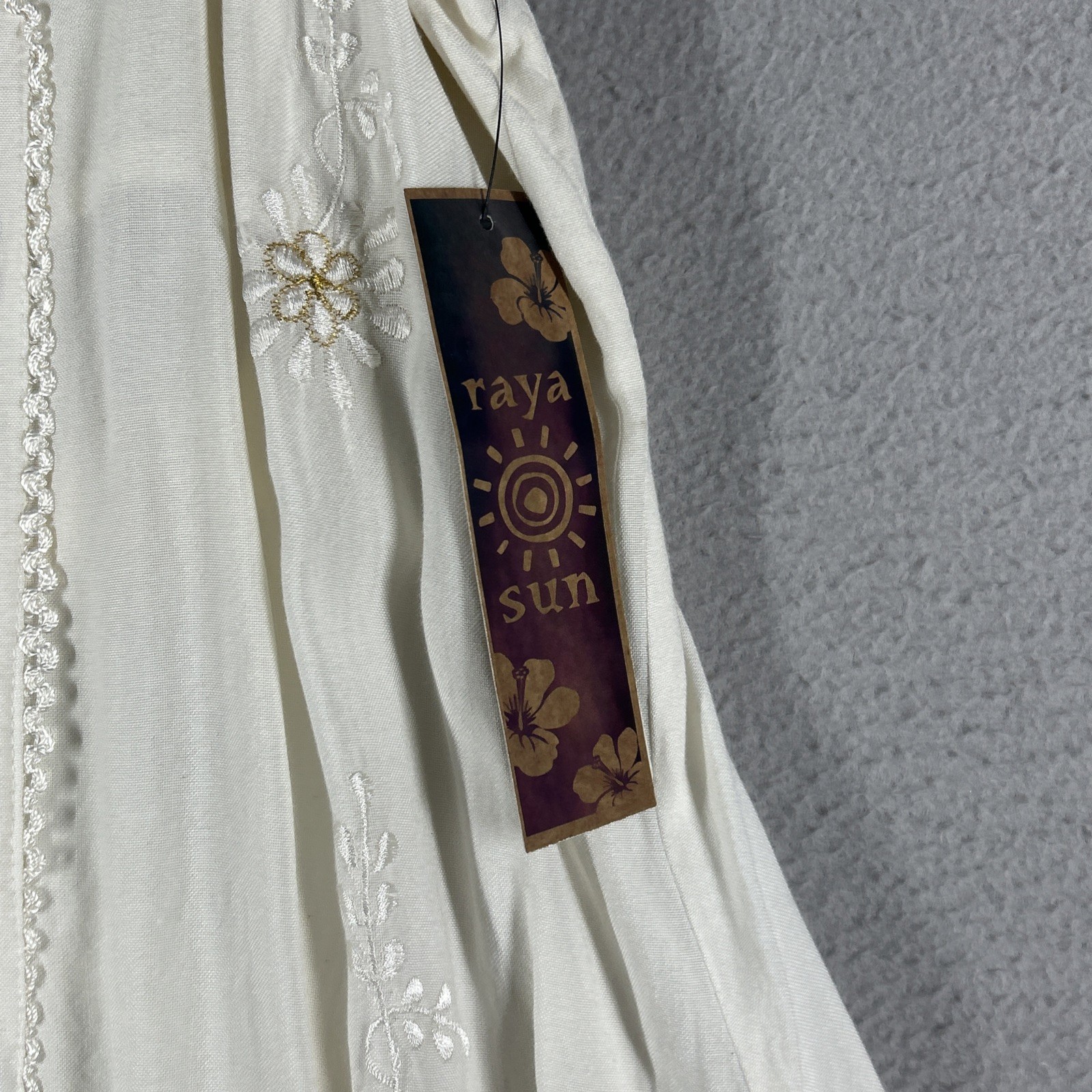 Raya Sun Women’s Size XL Boho Embroidered Sundress Lace Trim Hand Wash Beige 38”