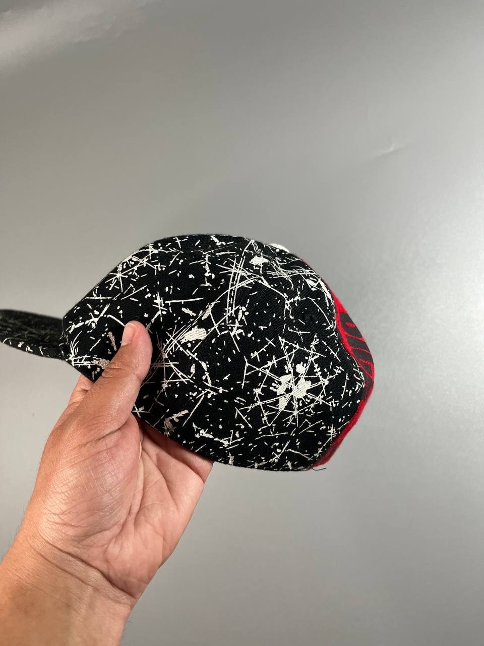 Vintage FOX RACING Snapback Hat Cap Black White Paint Splatter Red One Size VTG