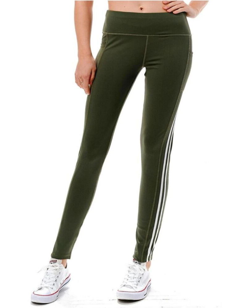 NWT! Women Lg High Waist 2 Side Pockets Stripe Leggings Yoga Pants Gym Exercise