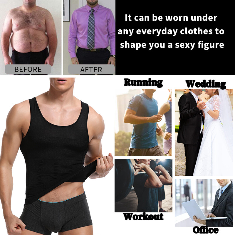 Men 3 Pack Slim Body Shaper Posture Corrector Vest Abdomen Compression Shirt Top