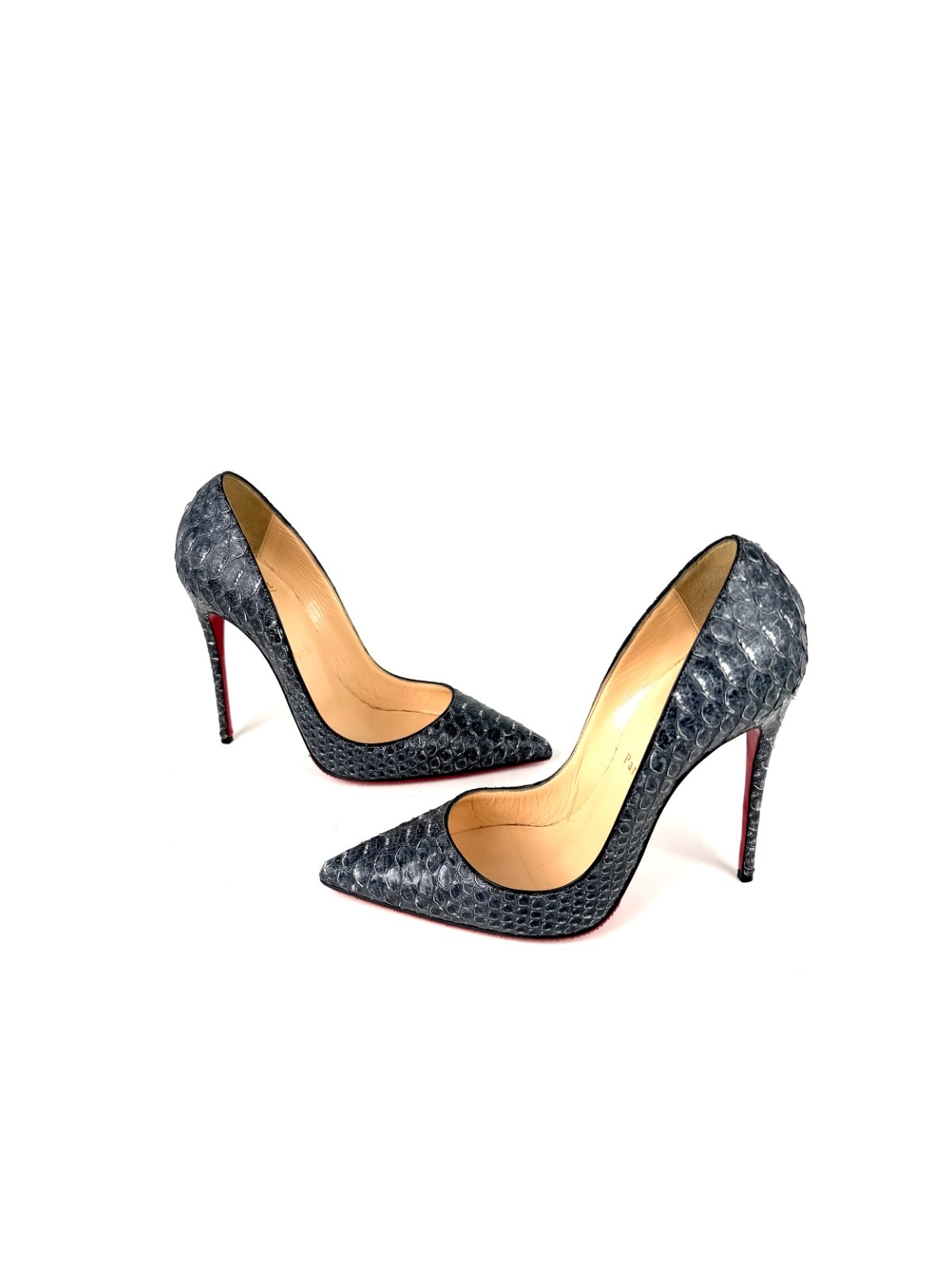 Christian Louboutin So Kate 120mm Dark Gray Python Snakeskin Pump Heels 38