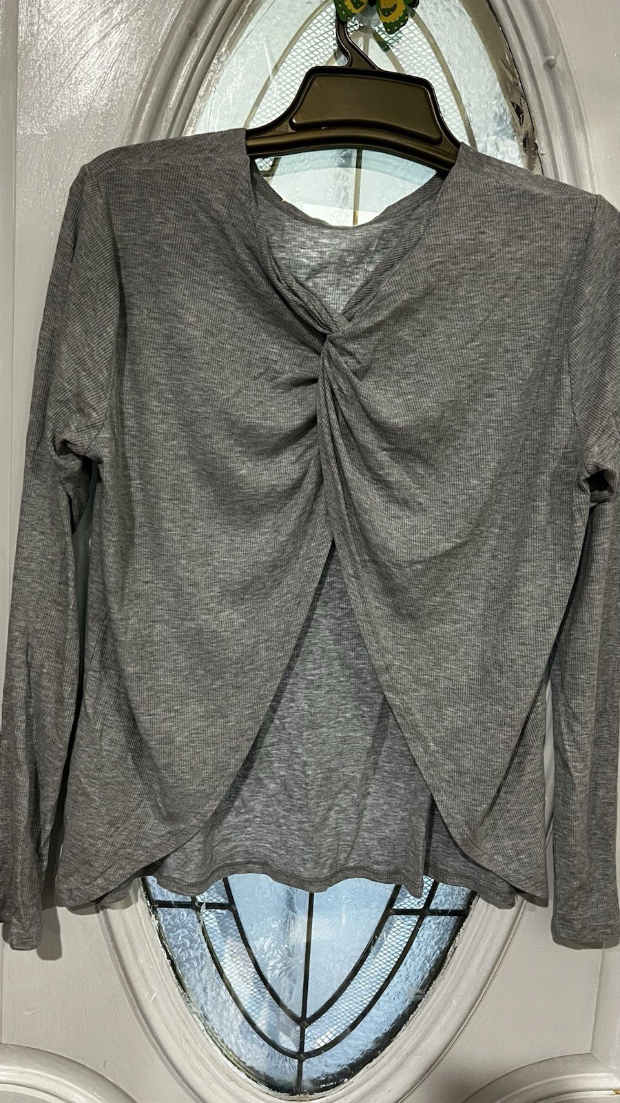 JOY LAB Gray Knit Solid V-Neck Twist Front Long Sleeve Top Women’s Size M