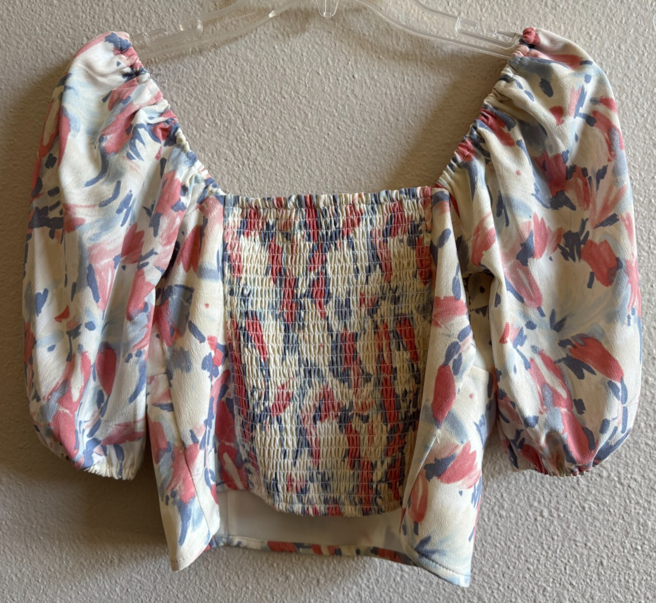 Abercrombie & Fitch Small Off Shoulder Shirt Top EUC Pink Blue Ivory Crop