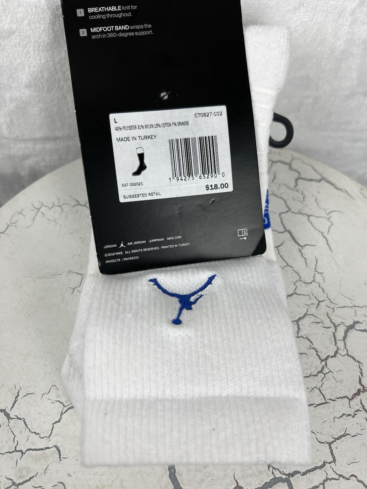Nike Air Jordan Everyday Dri-Fit Crew Socks 1 Pairs White Men’s Size L 8-12