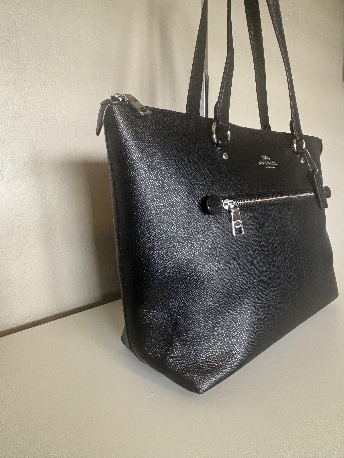 COACH City Gallery Zip Tote Leather Bag Black/Silver F79608