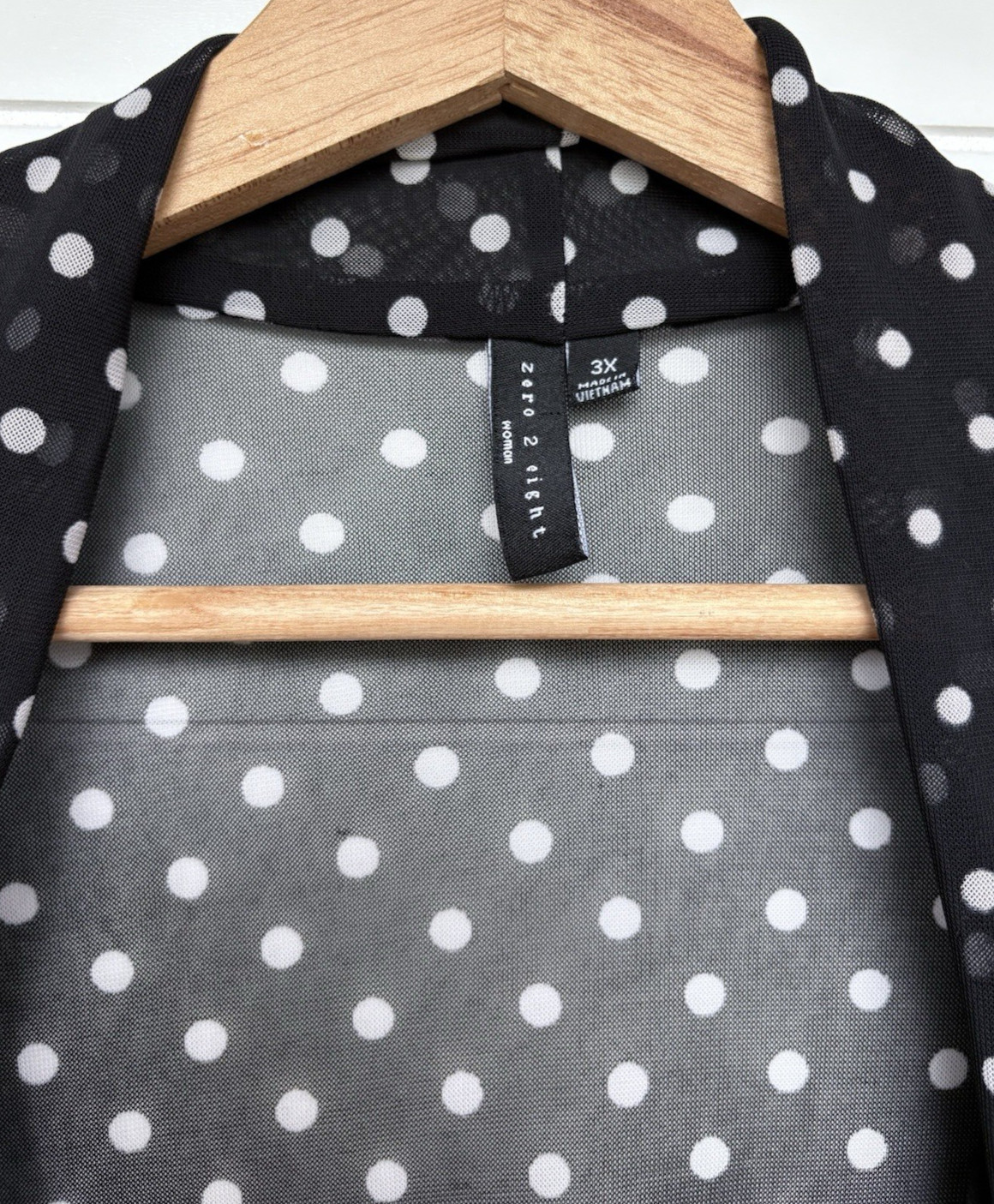 Zero 2 Eight Plus 3X Sheer Mesh Polka Dot Open Front Cardigan Black White Draped