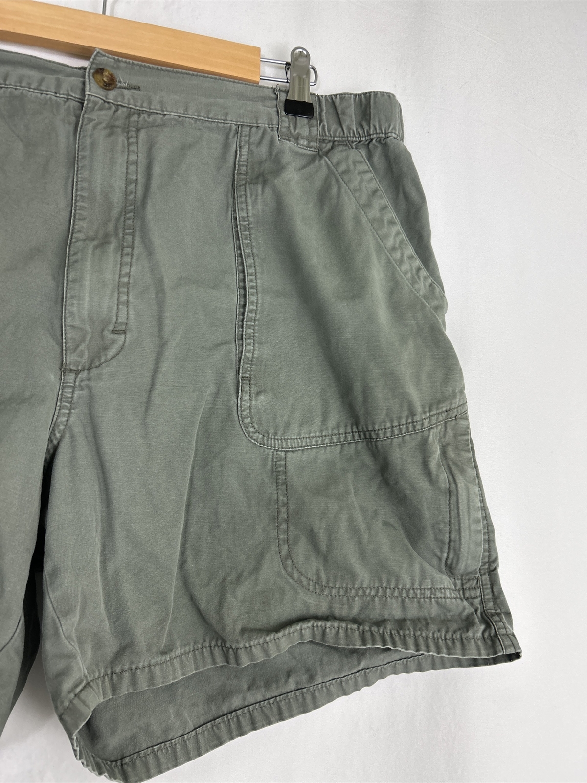 Woolrich Light Olive 38×6 Cargo Shorts Elastic Waist 3066 100% Cotton