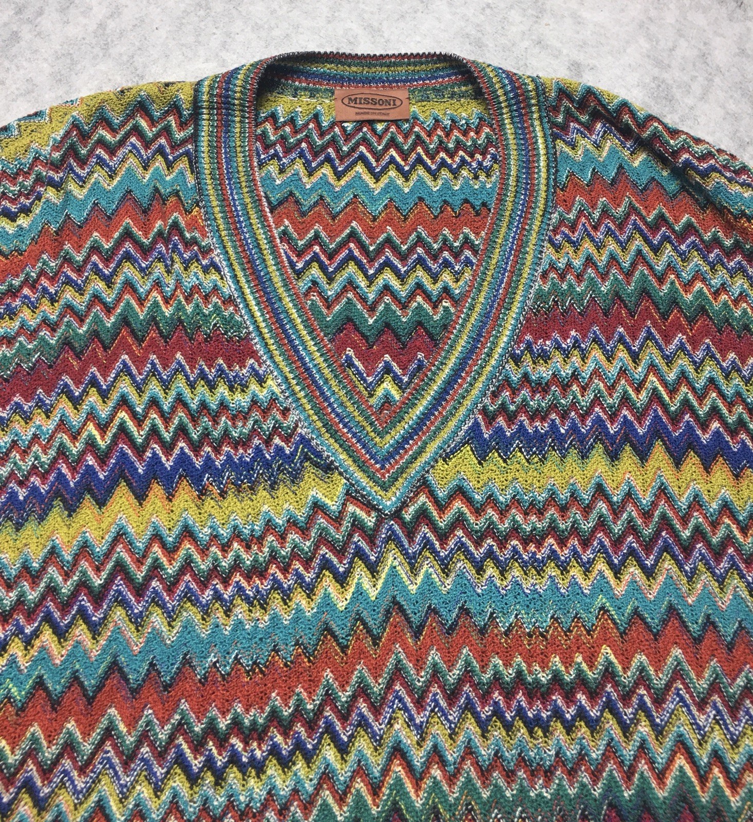 MISSONI Vintage Zig Zag Knit V-neck Sweater Size 52 IT Men XL OS