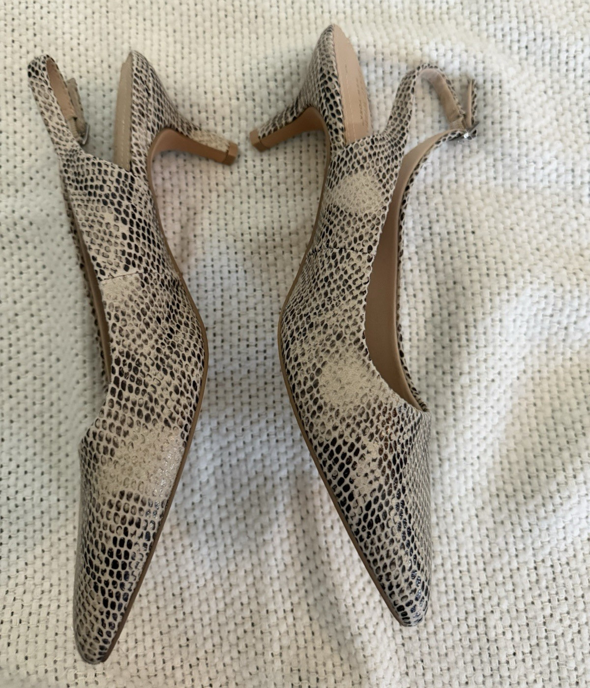 Isaac Mizrahi New York Women’s Beige Black Snakeskin Slingback Buckle 10